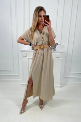 Long dress with a decorative belt beige