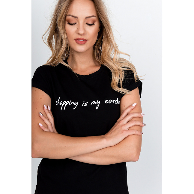 Ženska majica s natpisom "Shopping is my cardio" - crna,