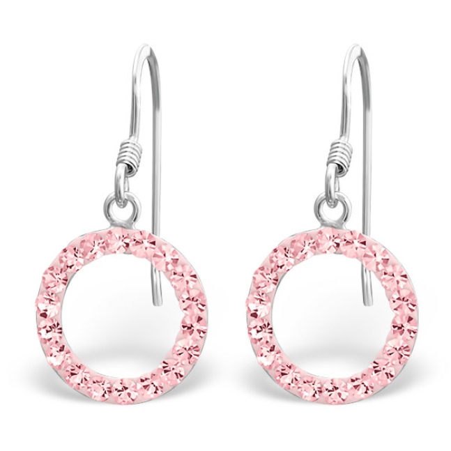 Srebrne viseće naušnice - prstenovi s ružičastim cirkonima