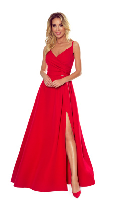 Duga ljetna haljina CHIARA s naramenicama, razrezom i preklopom Numoco 299-1 - crvena,