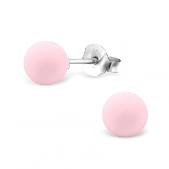Srebrne naušnice - okrugla mat roze perla