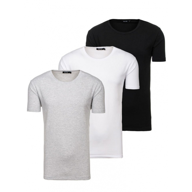 3 muške majice bez printa Denley 798081-3p - siva, bijela, crna,