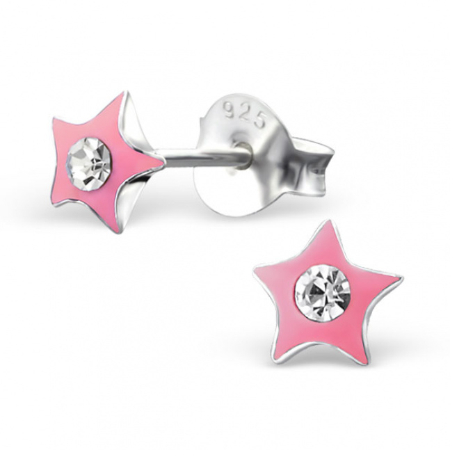 Dječje srebrne naušnice - ružičasta zvijezdica