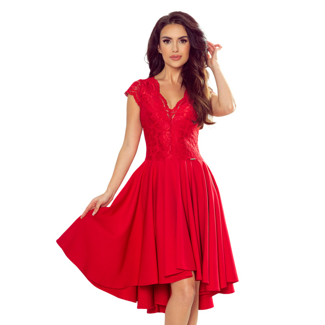 Ekskluzivna ženska haljina PATRICIA s duljim stražnjim dijelom Numoco 300-2 - crvena,