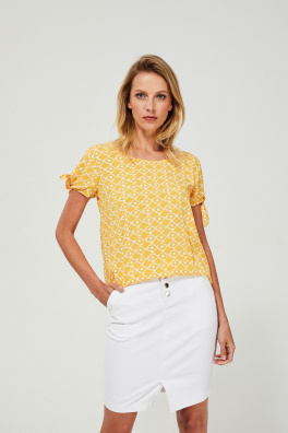 Bluzka koszulowa z wiązaniem przy rękawach - żółty