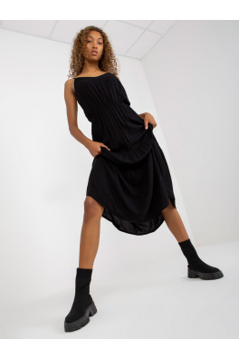 Czarna maxi sukienka z falbaną z wiskozy SUBLEVEL