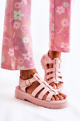 Modne Sandały Z Paskami Różowe Malien