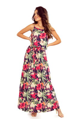 Duga ljetna haljina s naramenicama Numoco 294-1 - crveni cvjetovi,