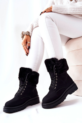 Leather Booties with fur Black Farley