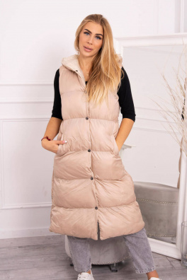 Quilted vest with a hood beige