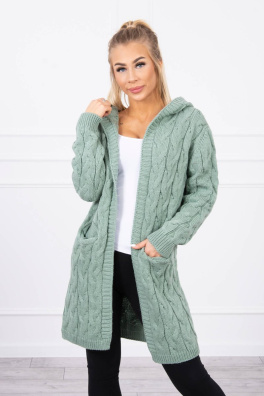 Sweater with hood and pockets dark mint