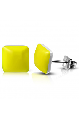 Naušnice izrađene od čelika - sjajni kvadrati žute boje