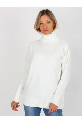 Biały gładki sweter z golfem o luźnym kroju RUE PARIS