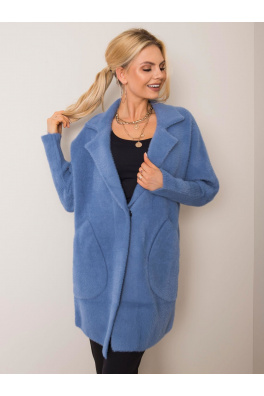 Szaro-niebieski puszysty płaszcz z alpaki