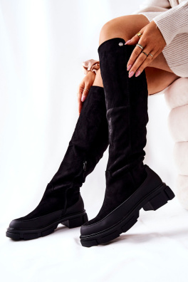 Suede Flat Heeled Boots Black Kalisso