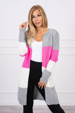 Sweater Cardigan in the straps gray+light pink